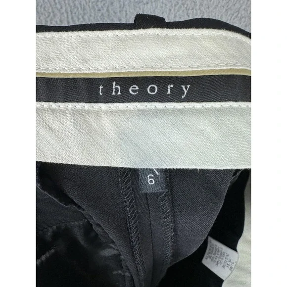 Theory Pants Womens 6 Black Wool Silk Blend Dress Slacks Tailored Work Made USA